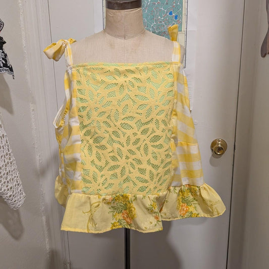 Yellow Lace and Floral Peplum Square Neck Top by BeedyMakes