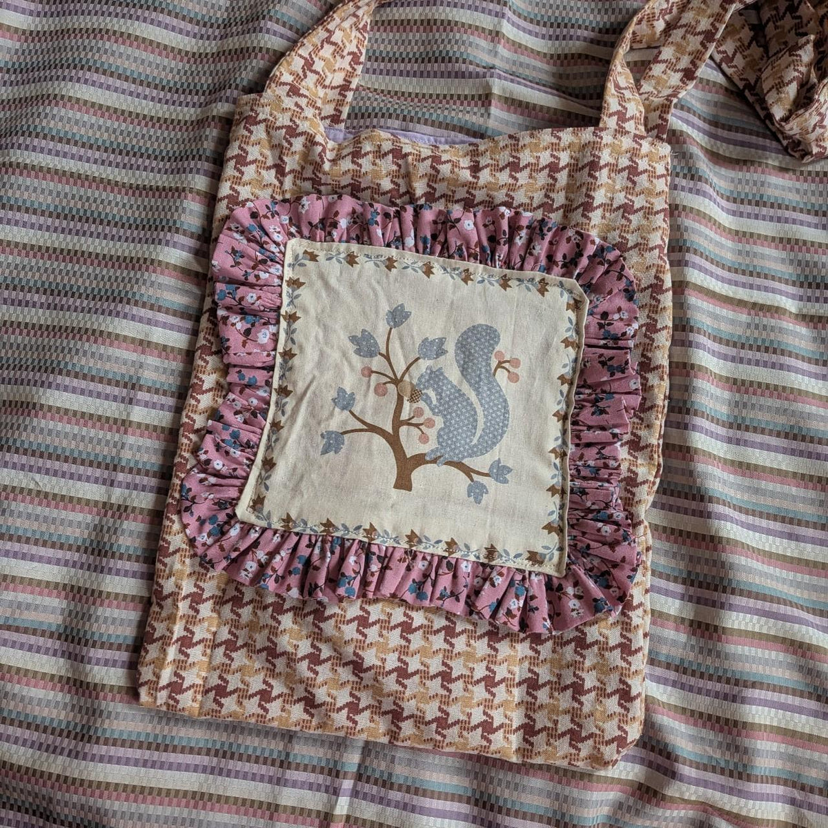 Cutesy Squirrel Upcycled Ruffle Tote Bag by BeedyMakes