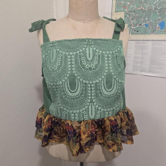 Green Lace Square Neck Top by BeedyMakes
