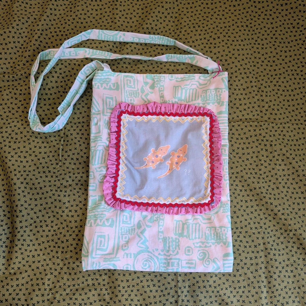 Confused Lizards Upcycled Ruffle Tote Bag by BeedyMakes