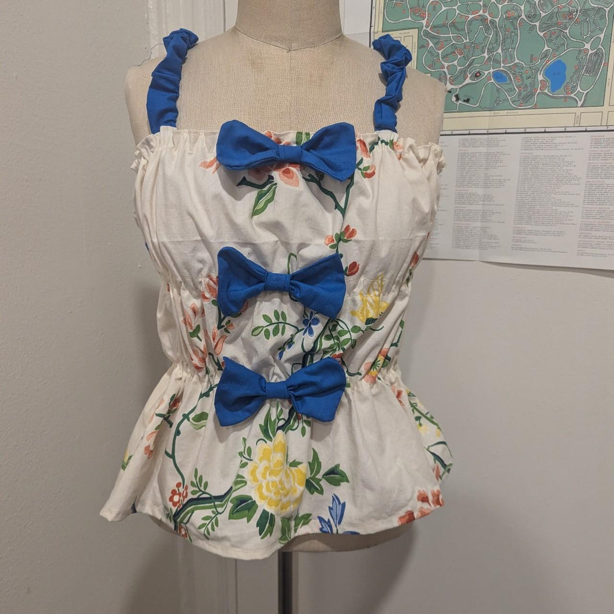 White Floral Bird Print Bow Top by BeedyMakes