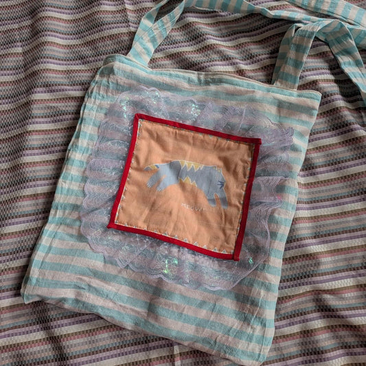 Kidcore Kitty Striped Tote Bag by BeedyMakes