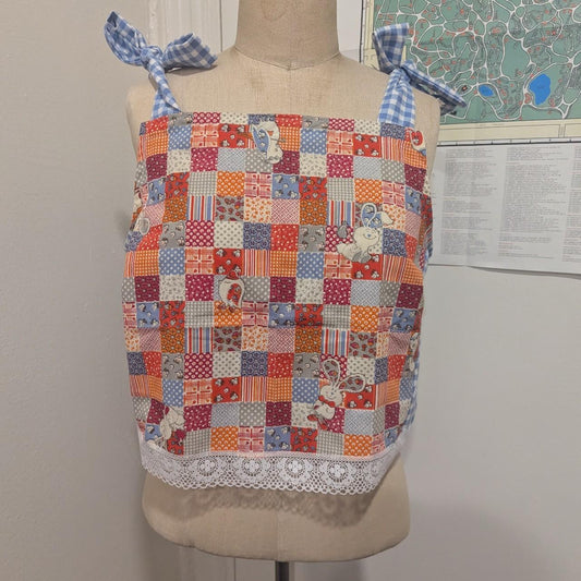 Faux Patchwork Print Square Neck Top by BeedyMakes