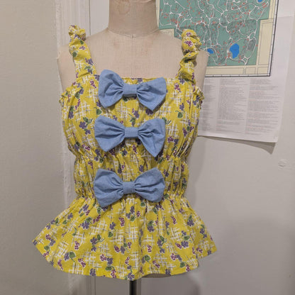 Yellow Floral Cotton Bow Top by BeedyMakes