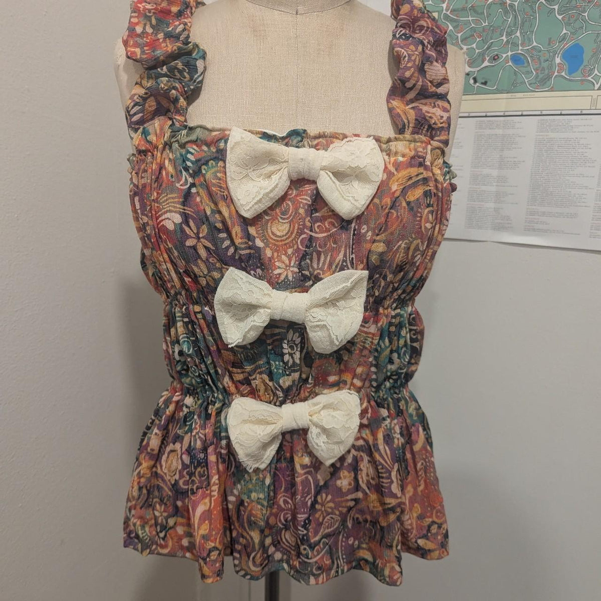 Groovy Multicolored Boho Print Bow Top by BeedyMakes