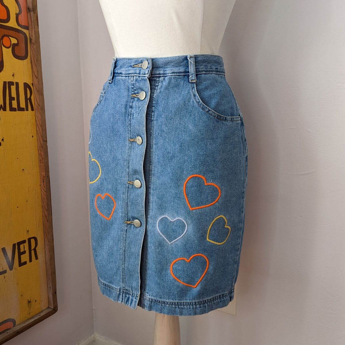 A Reworked Embroidered Heart Skirt.