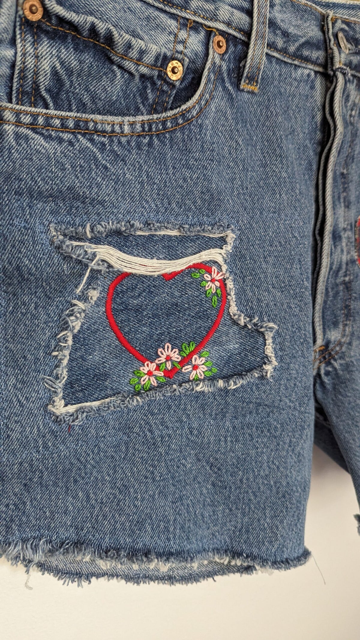 Heart and Flower Patchwork Levi's Shorts by Sensible Slacks, photo 5