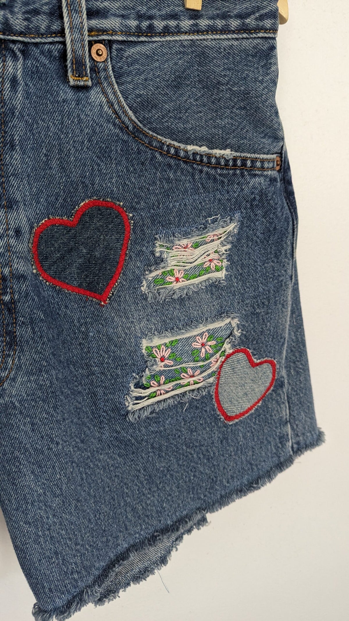 Heart and Flower Patchwork Levi's Shorts by Sensible Slacks, photo 6