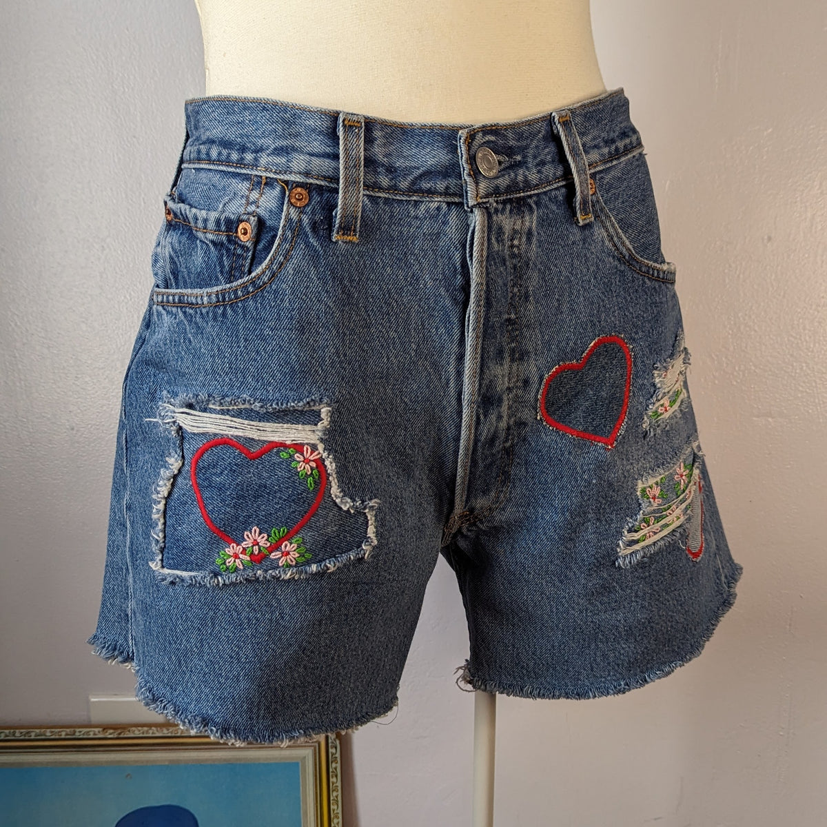 Heart and Flower Patchwork Levi's Shorts by Sensible Slacks