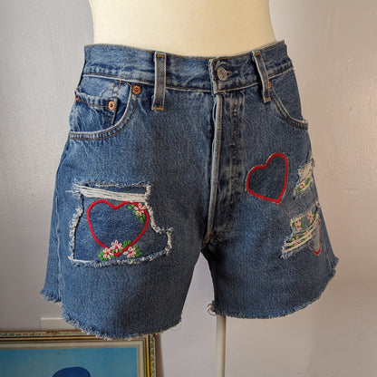 Heart and Flower Patchwork Levi's Shorts by Sensible Slacks