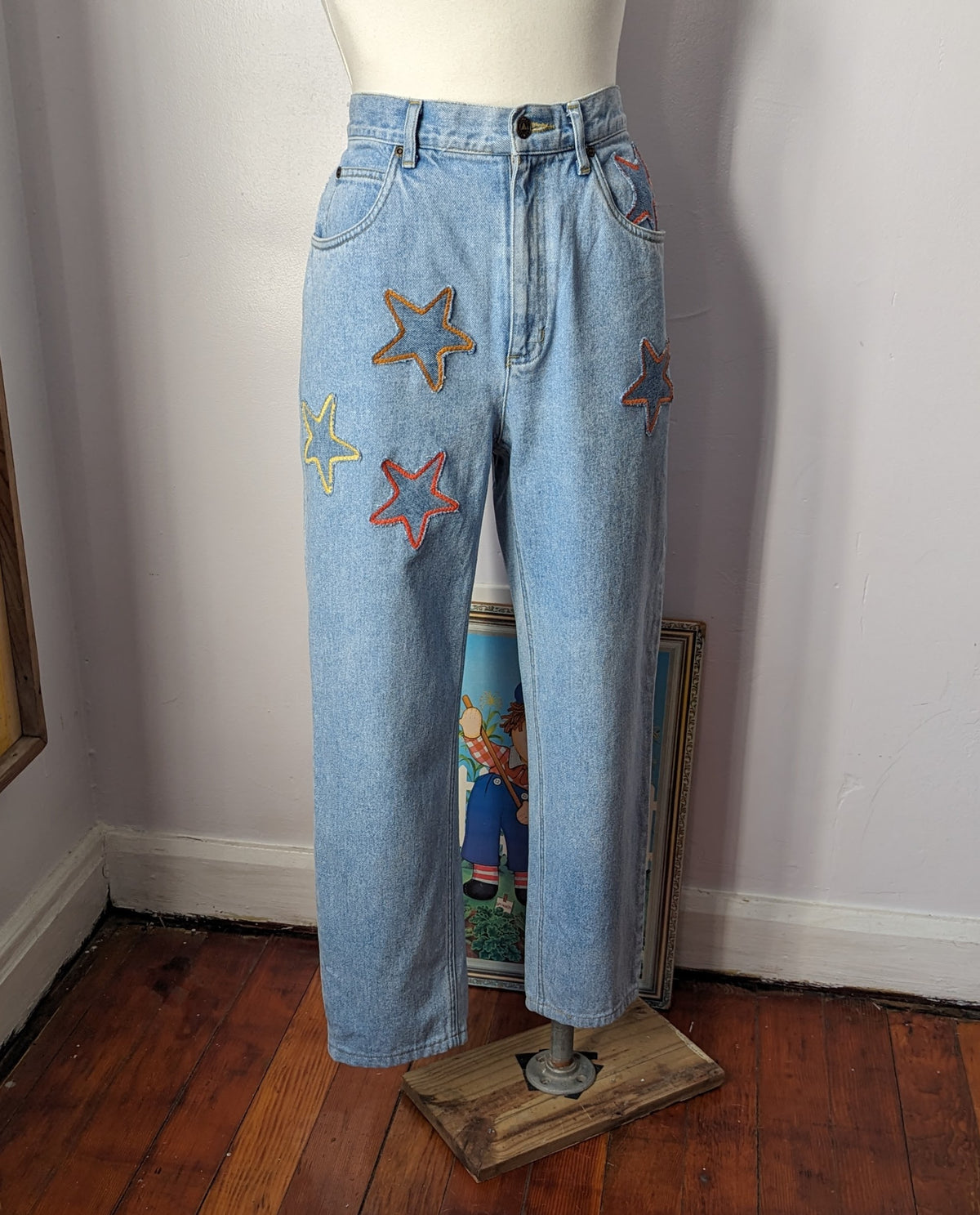 Patchwork Star Vintage Light Wash Mom Jeans by Sensible Slacks