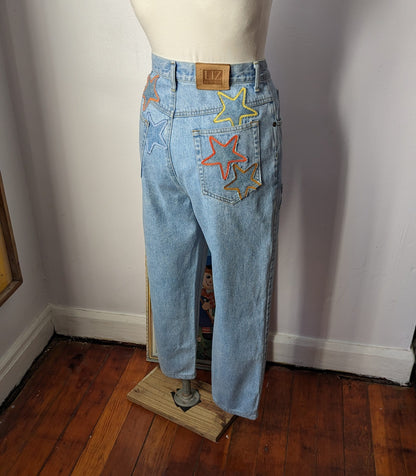 Patchwork Star Vintage Light Wash Mom Jeans by Sensible Slacks