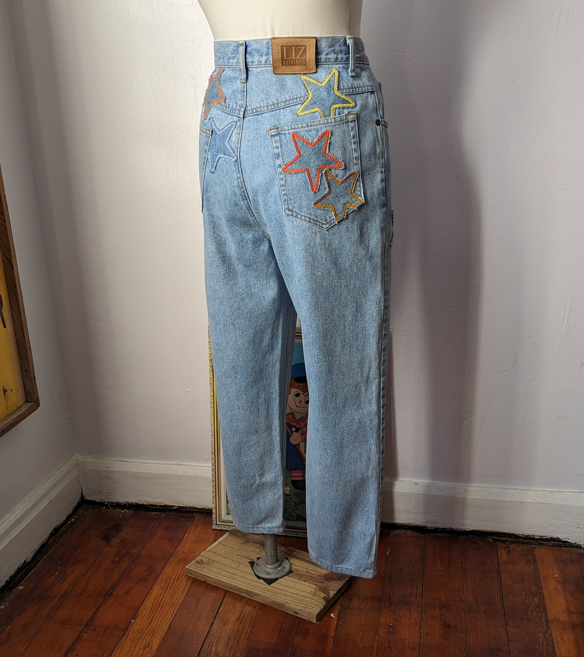 Patchwork Star Vintage Light Wash Mom Jeans by Sensible Slacks
