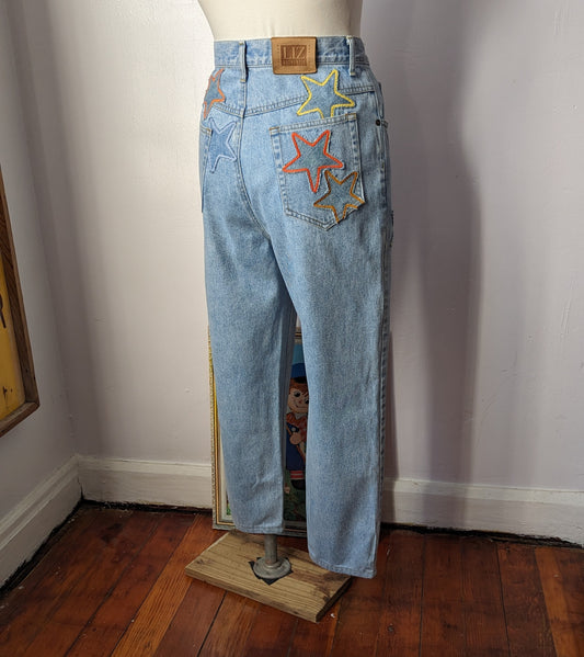 Patchwork Star Vintage Light Wash Mom Jeans by Sensible Slacks
