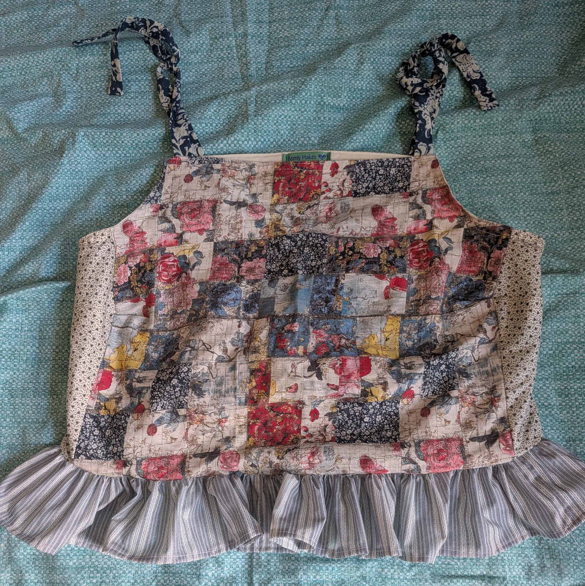 Boho Blue and White Patchwork Square Neck Top by BeedyMakes, photo 2