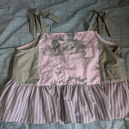 Green Toile de Jouy Tie Shoulder Square Neck Top by BeedyMakes, photo 2