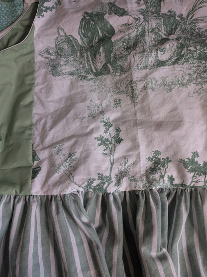 Green Toile de Jouy Tie Shoulder Square Neck Top by BeedyMakes, photo 3
