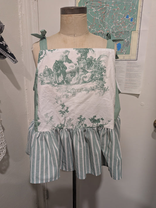 Green Toile de Jouy Tie Shoulder Square Neck Top by BeedyMakes