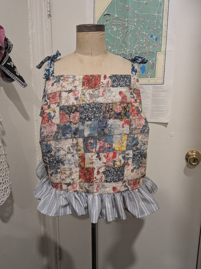 Boho Blue and White Patchwork Square Neck Top by BeedyMakes