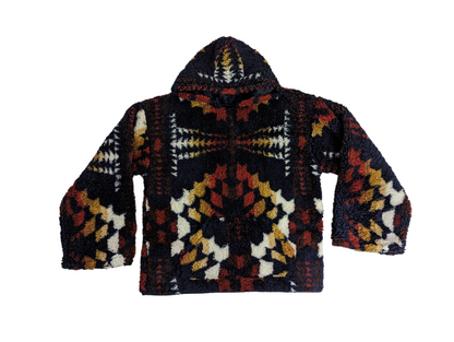 Top view of a psychedelic hoodie.