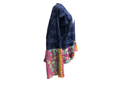 Ladies Boho Denim Kantha Jacket / Size fits XL, XXL, 1X / One of a Kind