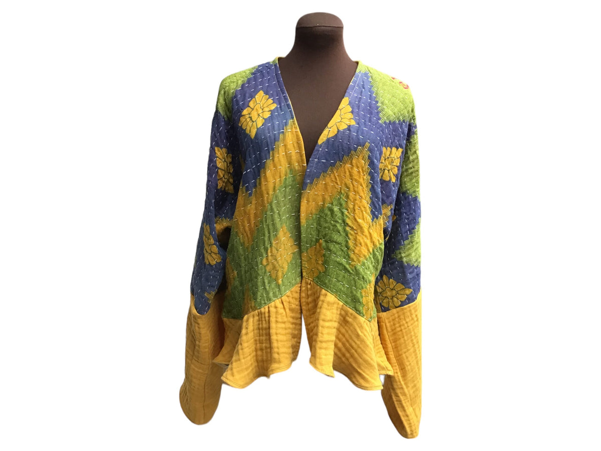 Ladies Boho Kantha Cotton Jacket with Bell Sleeve / Original Design /One of a Kind