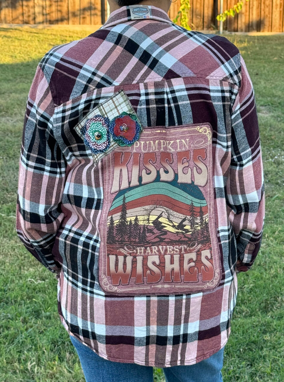 Pumpkin Kisses Harvest Wishes Flannel Longsleeve Shirt