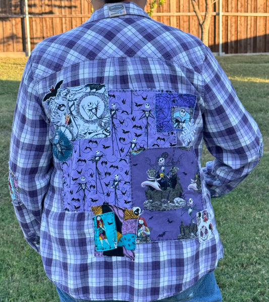 Purple Nightmare Halloween Spooky Longsleeve Plaid Flannel Shirt