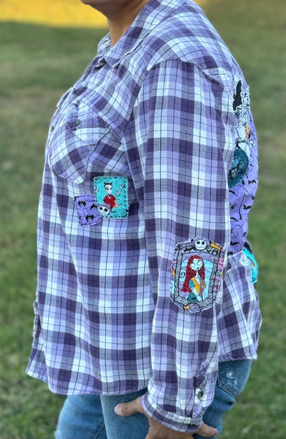 Purple Nightmare Halloween Spooky Longsleeve Plaid Flannel Shirt