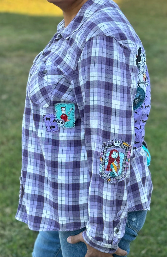 Purple Nightmare Halloween Spooky Longsleeve Plaid Flannel Shirt