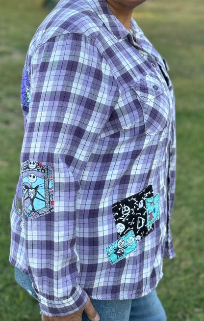 Purple Nightmare Halloween Spooky Longsleeve Plaid Flannel Shirt
