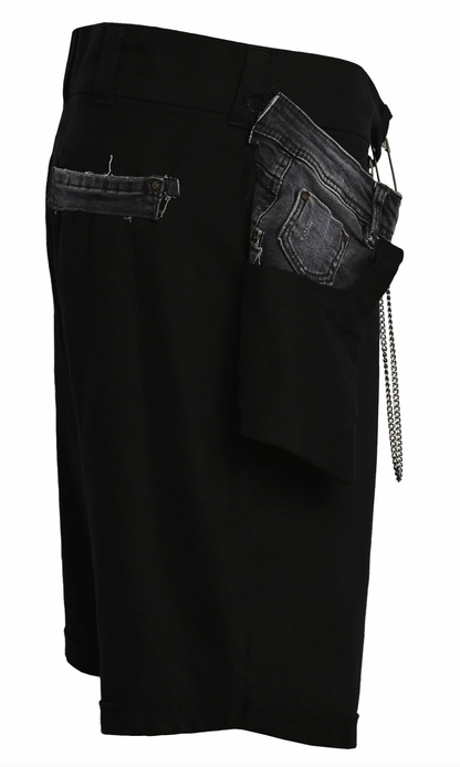 A pair of Bull Denim Up-worked Shorts with chains on them.