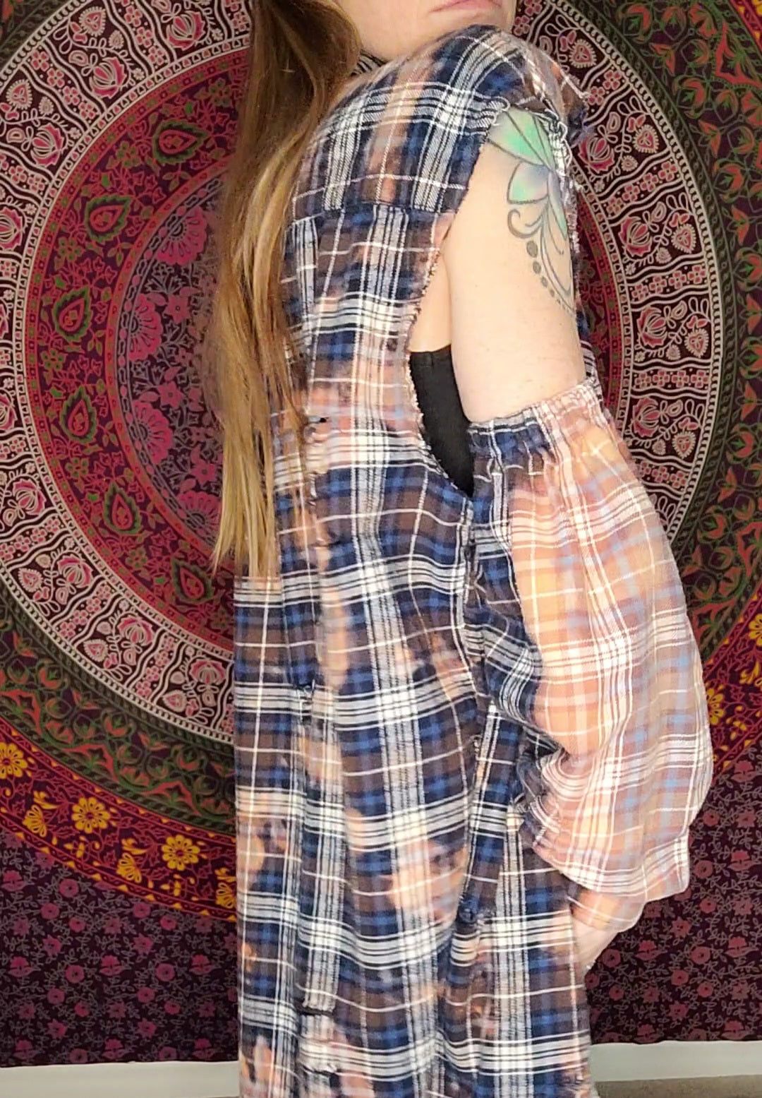 Thrashed distressed convertible flannel shirt