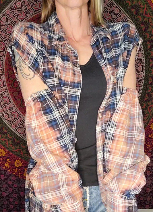 Thrashed distressed convertible flannel shirt