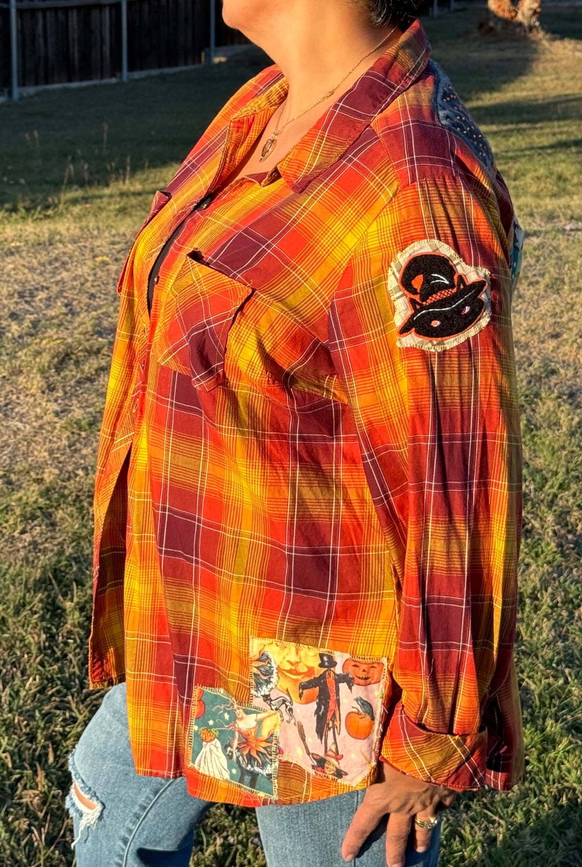 Vintage Wicked Halloween Orange Plaid Shirt