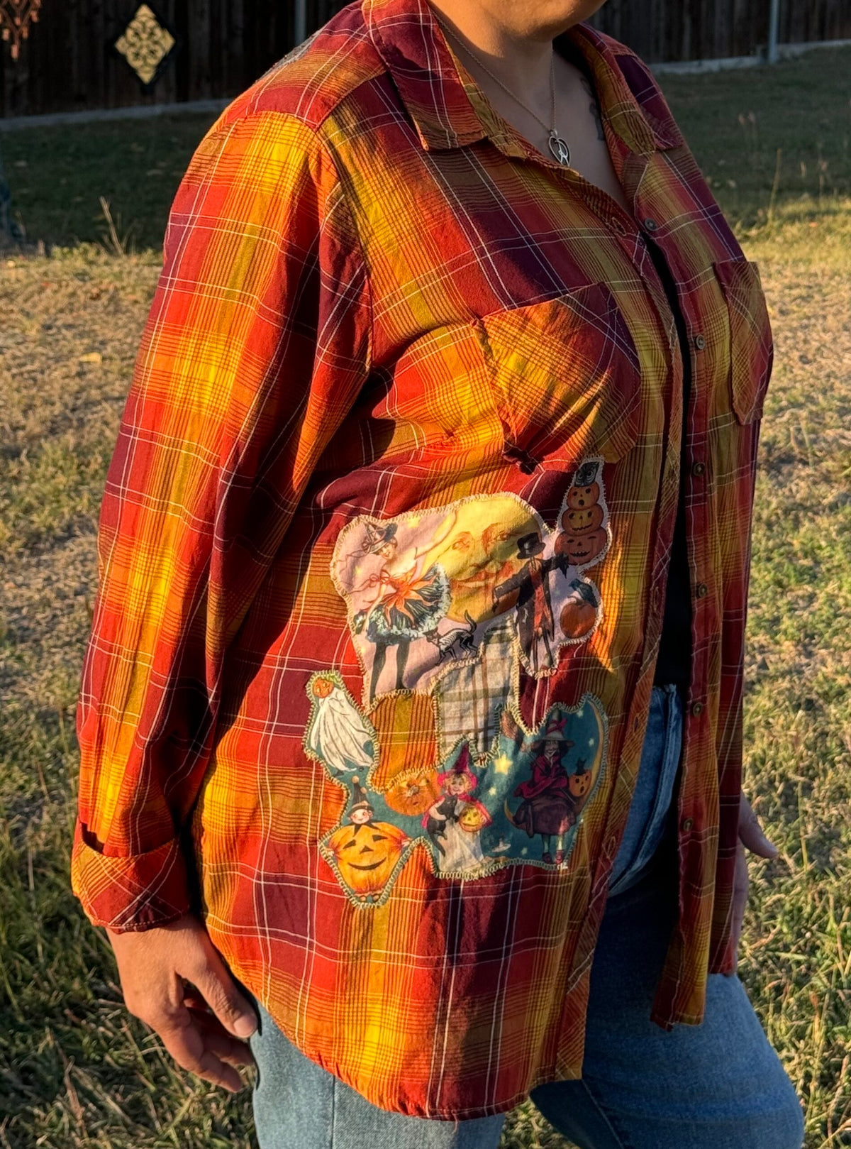 Vintage Wicked Halloween Orange Plaid Shirt