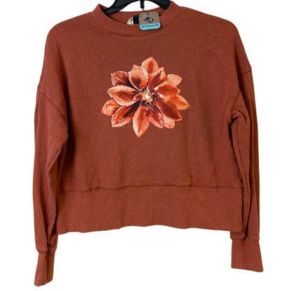 Upcycled Hand Printed Womens Large Red Poinsettia Floral Long Sleeve Sweatshirt