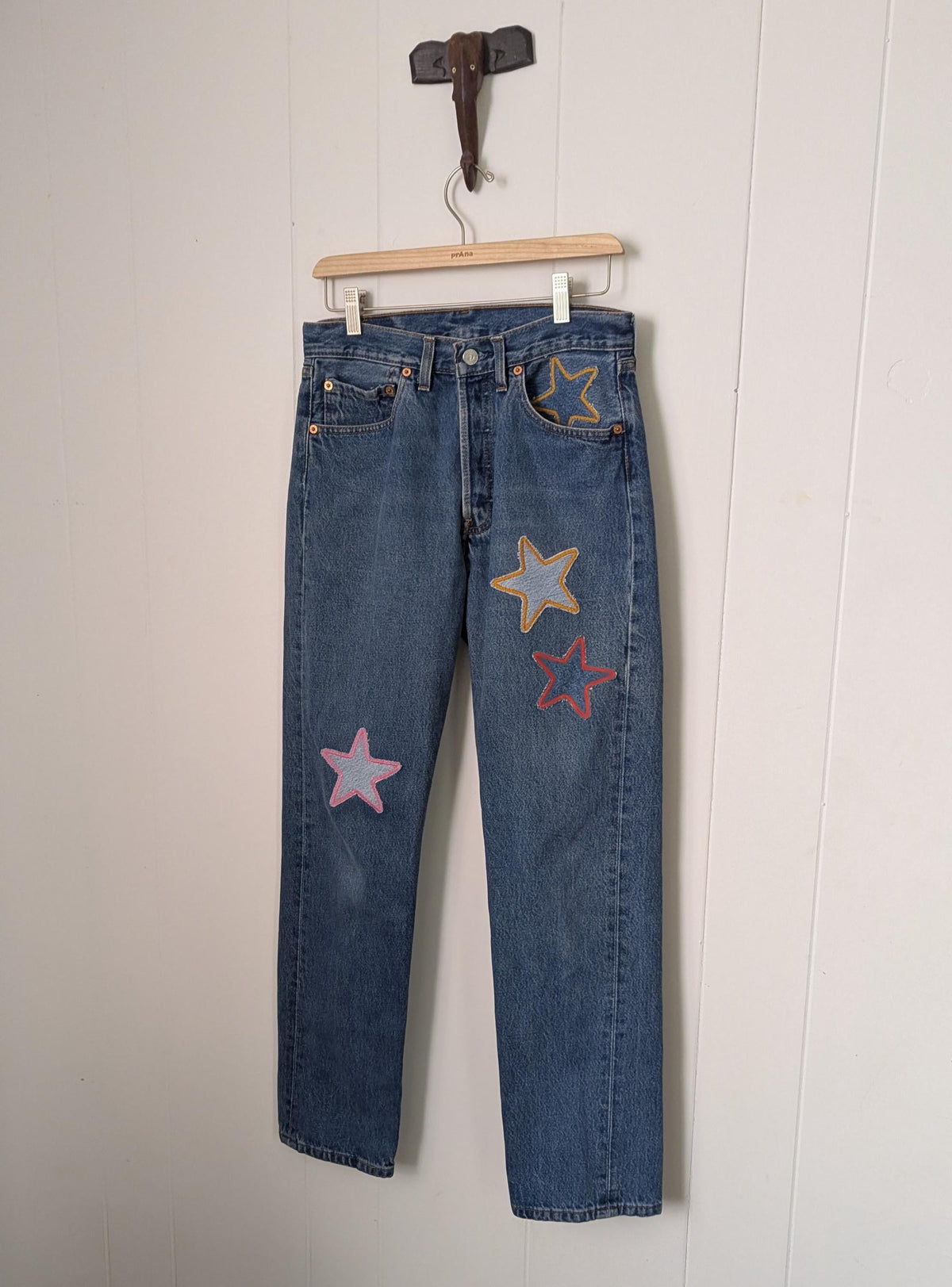 Patchwork Star Jeans- Medium Wash Levi's with Handmade Star Patches