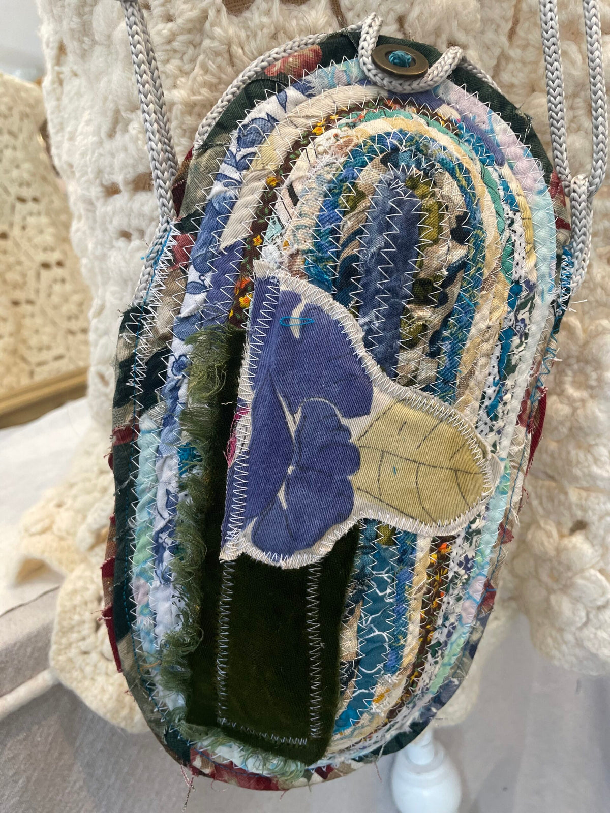 Blue Mosaic crossbody rope bag