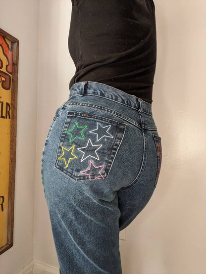 Original Reworked Embroidered Rainbow Star Jeans