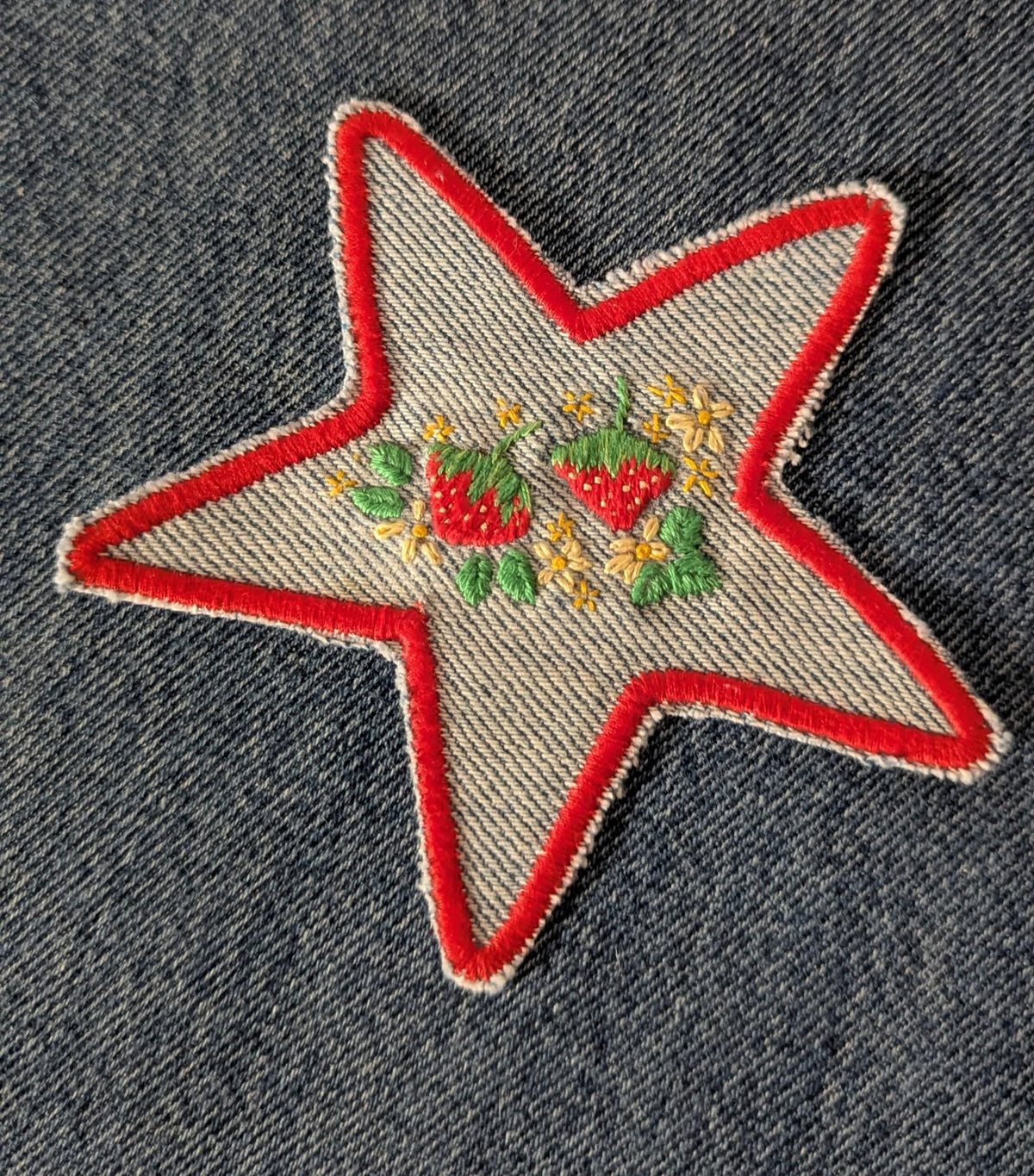 Embroidered Strawberry Star Patch