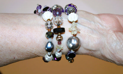 Purple Haze and Flowers Multi Layer Bracelet