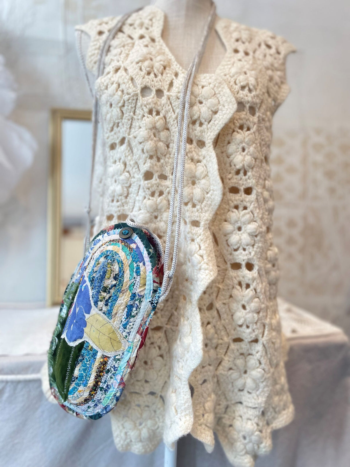 Blue Mosaic crossbody rope bag