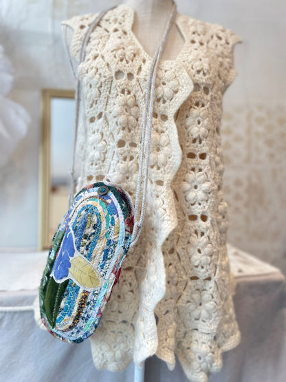 Blue Mosaic crossbody rope bag