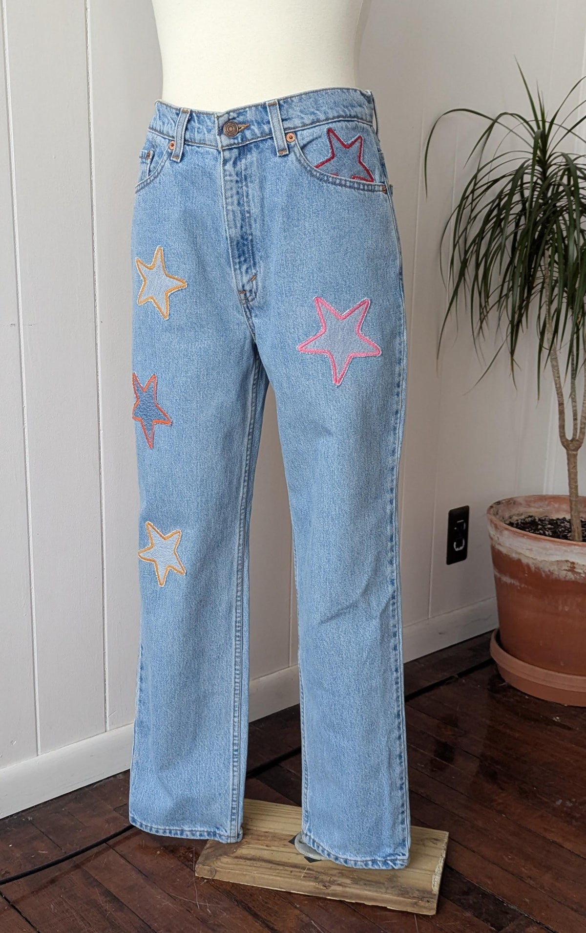 Patchwork Star Jeans- Light Wash Levi's with Handmade Star Patches