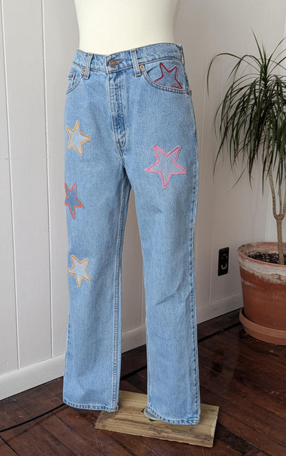 Patchwork Star Jeans- Light Wash Levi's with Handmade Star Patches