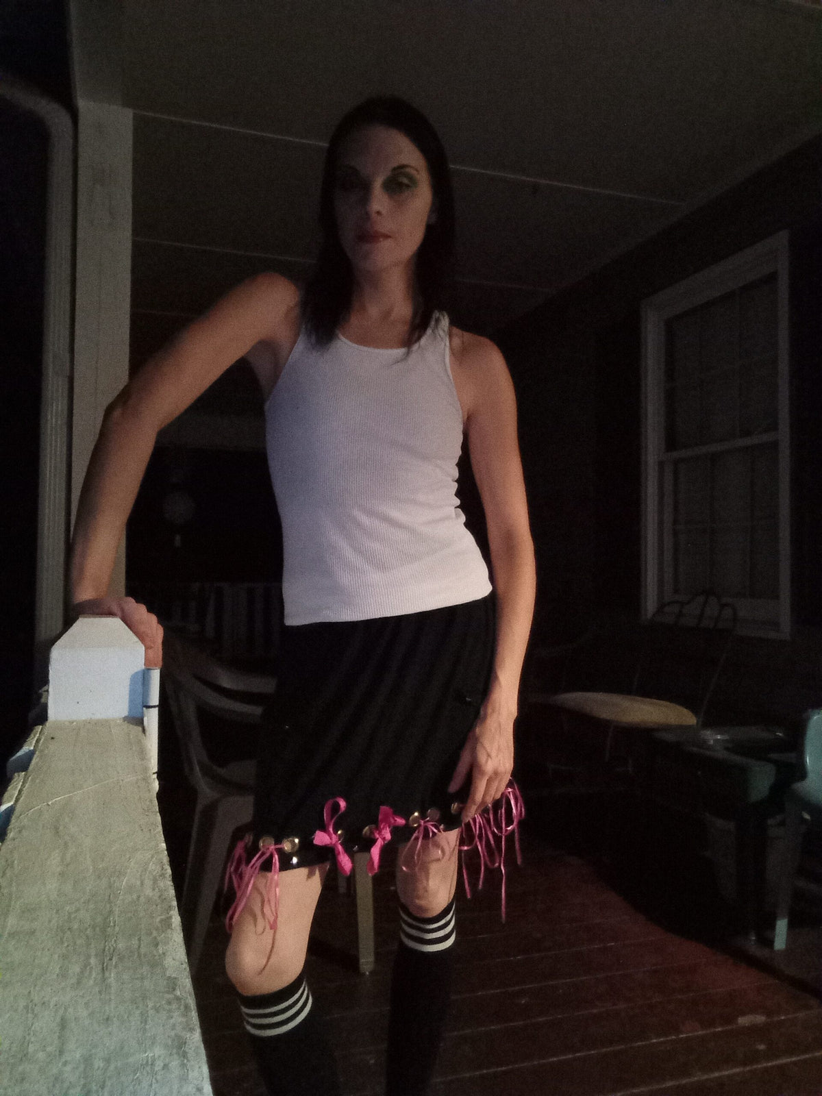 Upcycled Black Stud and Grommet Skirt - XS
