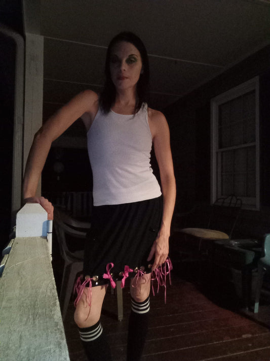 Upcycled Black Stud and Grommet Skirt - XS