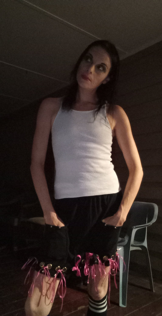 Upcycled Black Stud and Grommet Skirt - XS
