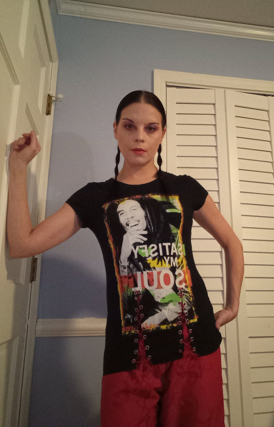Upcycled Bob Marley Lace Up Shirt - S